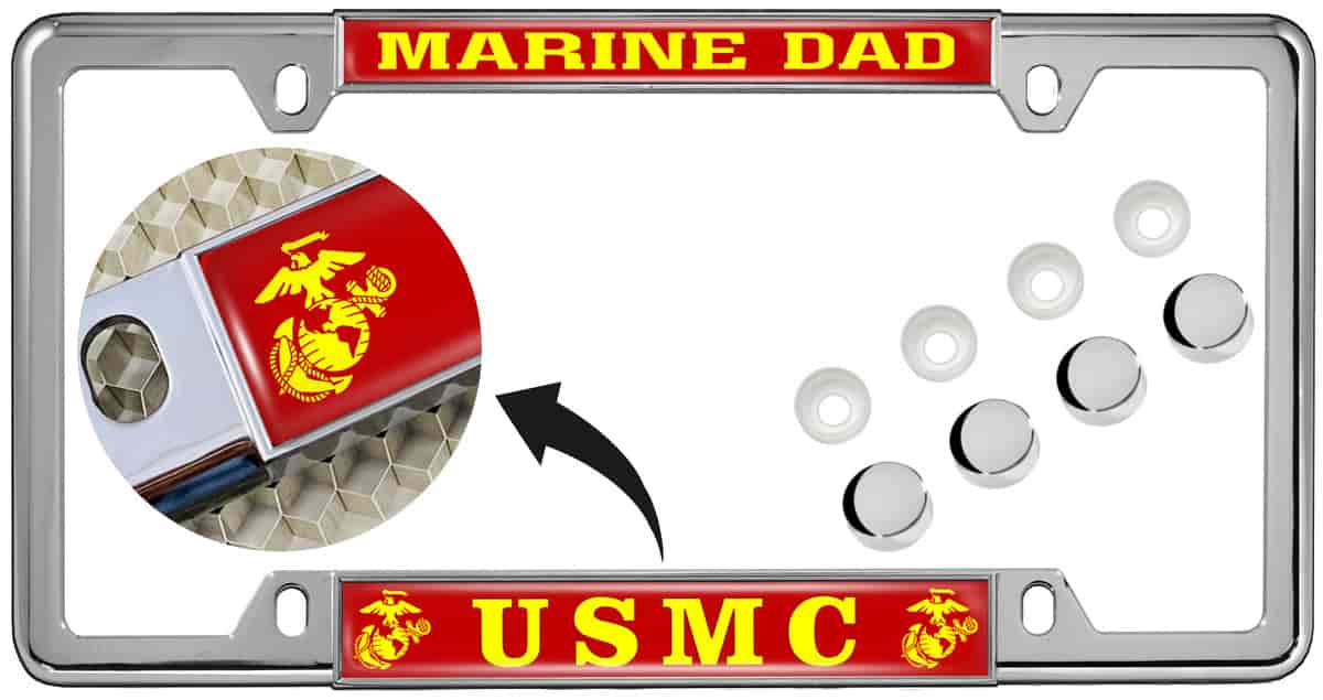 USMC - Marine Dad with EGA Logo - Car Metal License Plate Frame